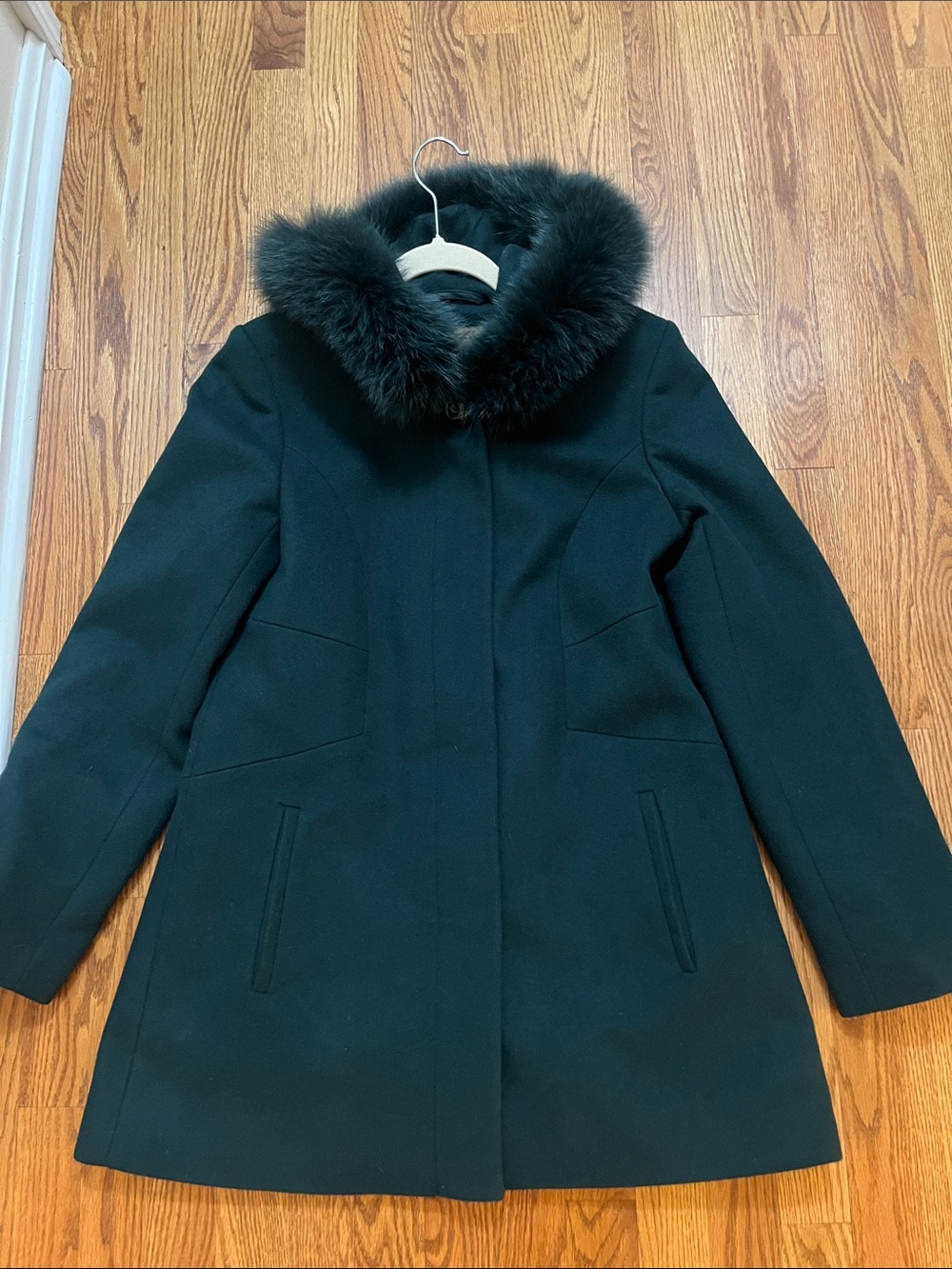 Sachi Lambswool Green Coat with Real Fox Fur Trim